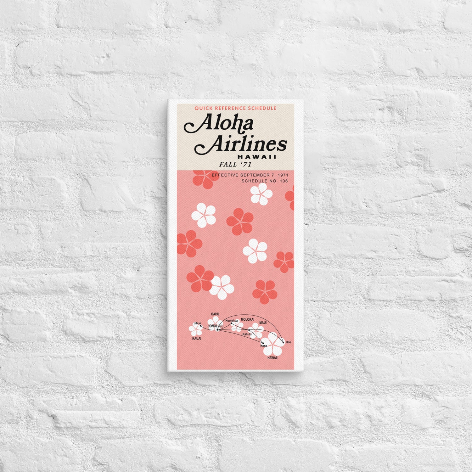 Aloha Airlines September 1971 Airline Map Canvas