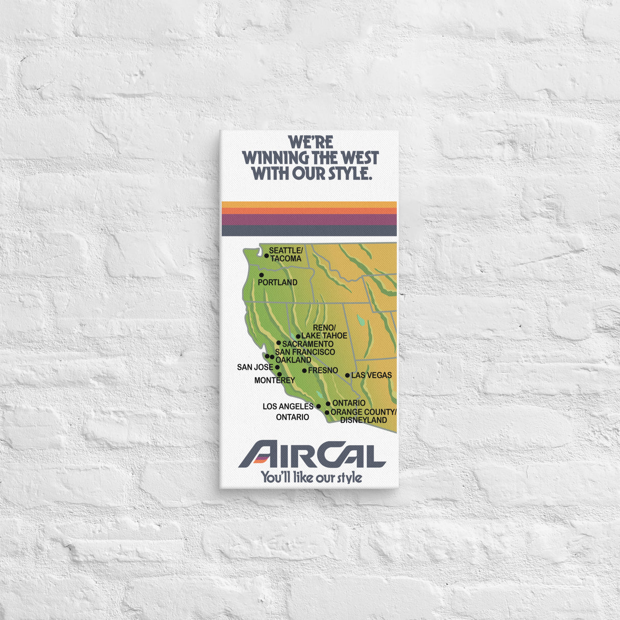 Air Cal Winning West Airline Map Canvas