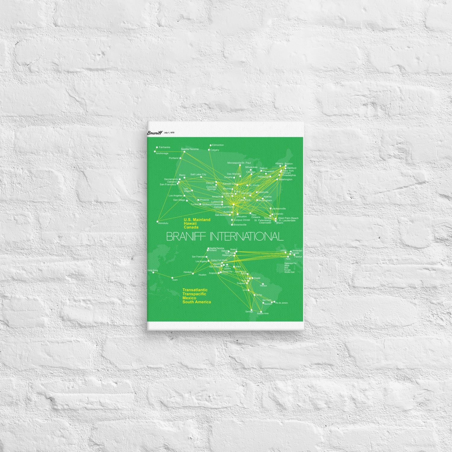 Braniff International July 1979 Airline Map Canvas