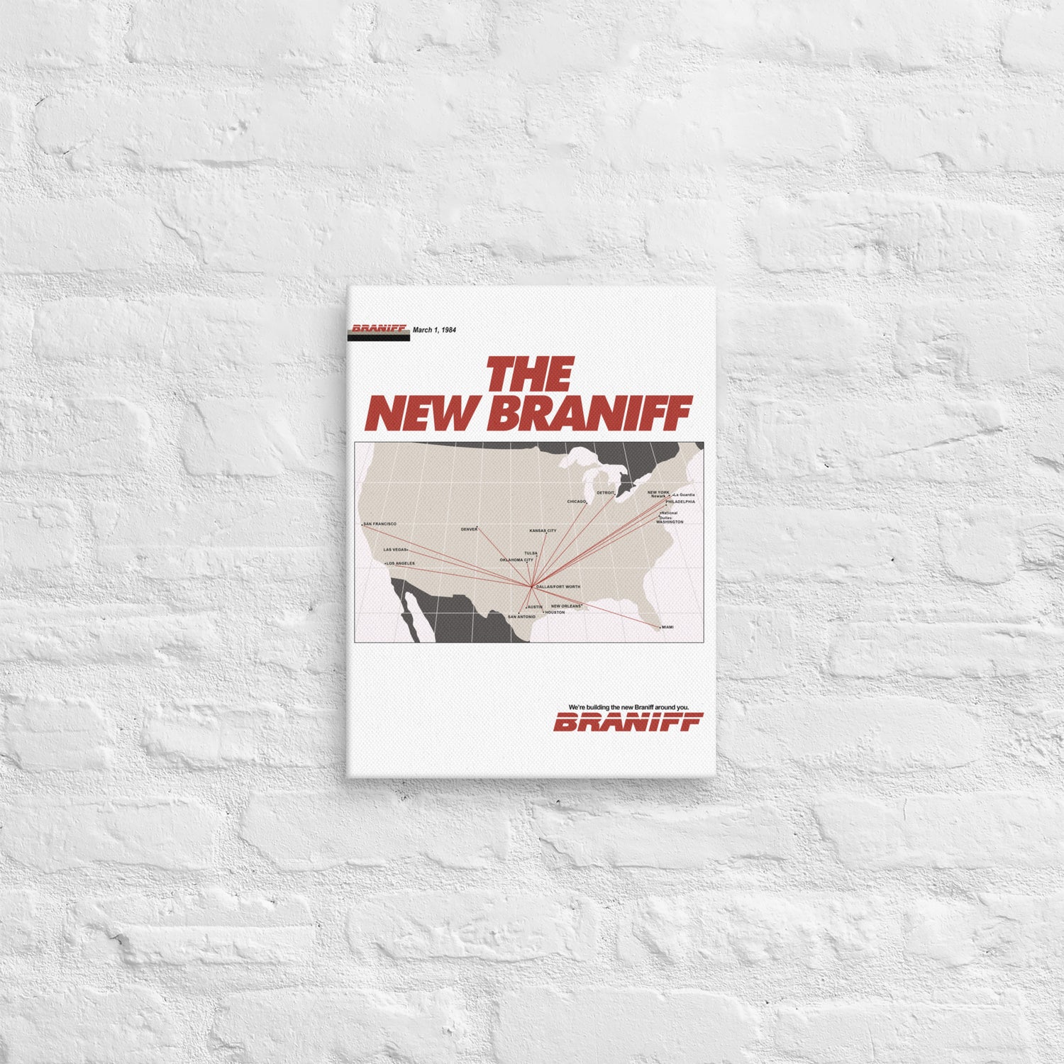 Braniff International March 1984 Airline Map Canvas