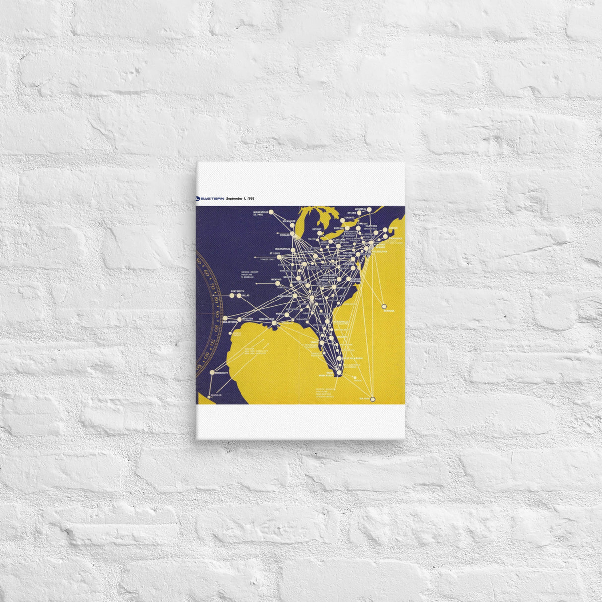 Eastern Airlines September 1966 Airline Map Canvas