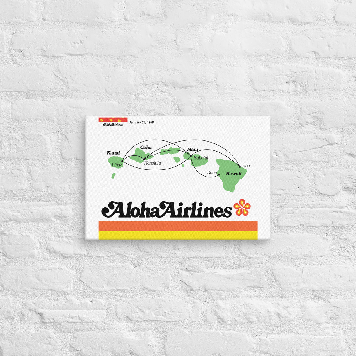 Aloha Airlines January 1988 Airline Map Canvas