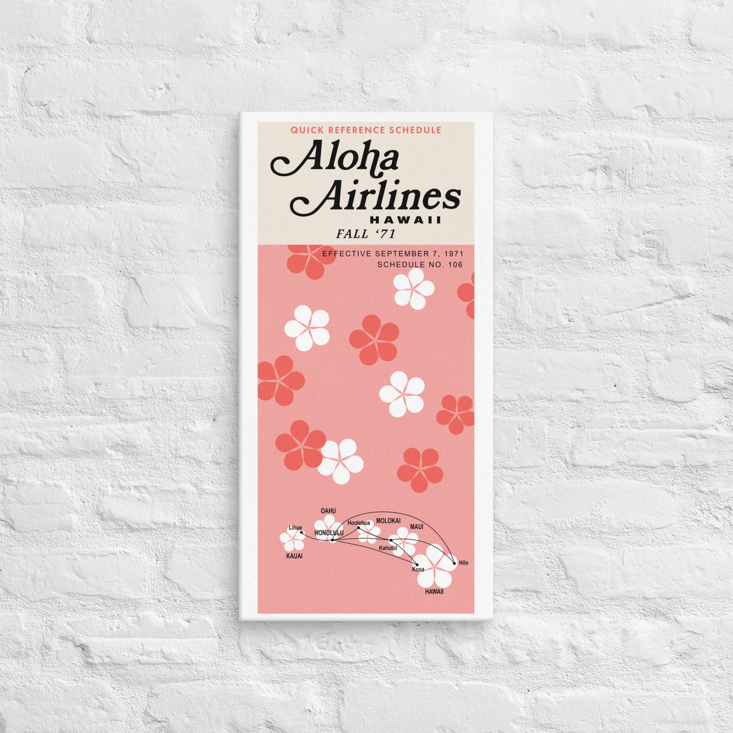 Aloha Airlines September 1971 Airline Map Canvas