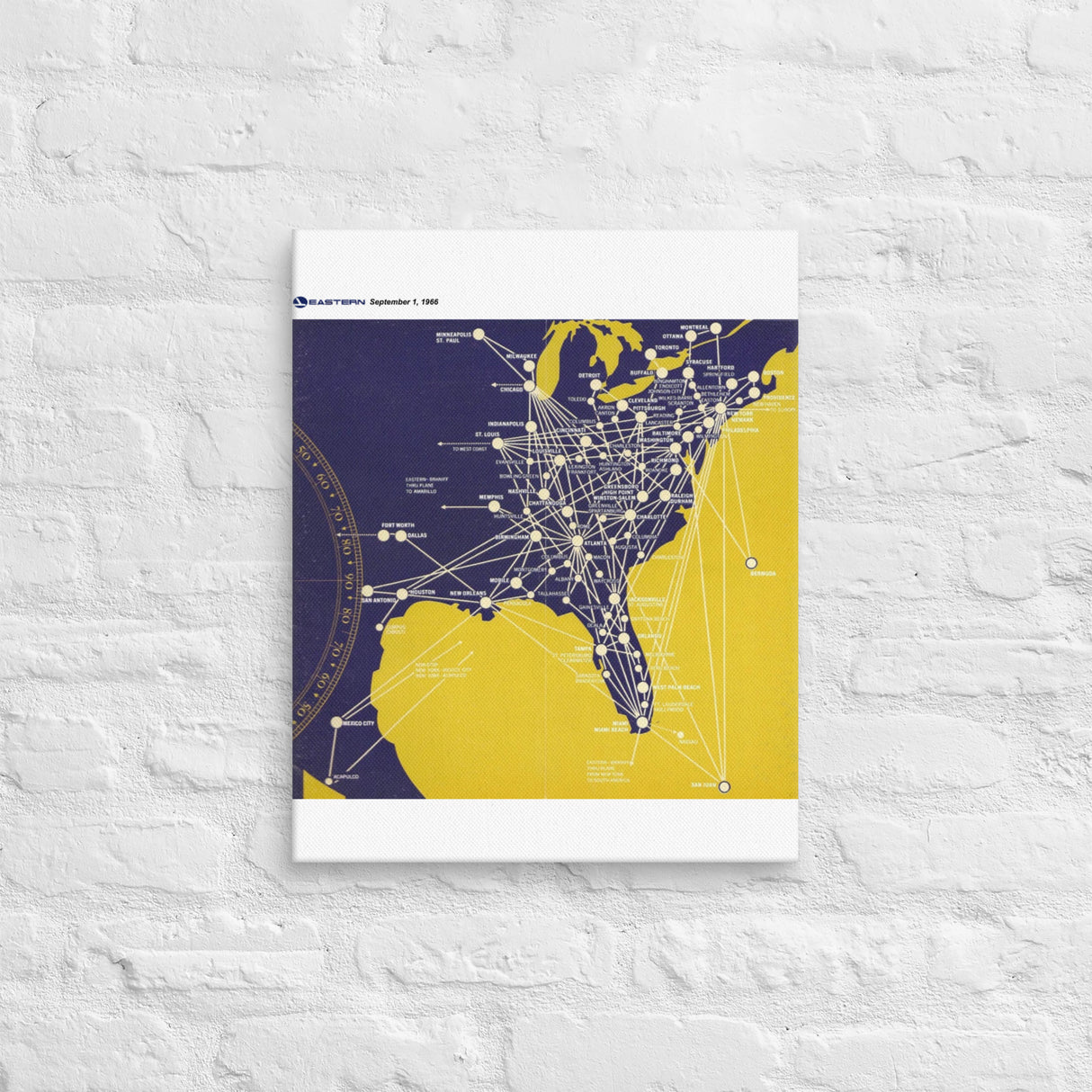 Eastern Airlines September 1966 Airline Map Canvas