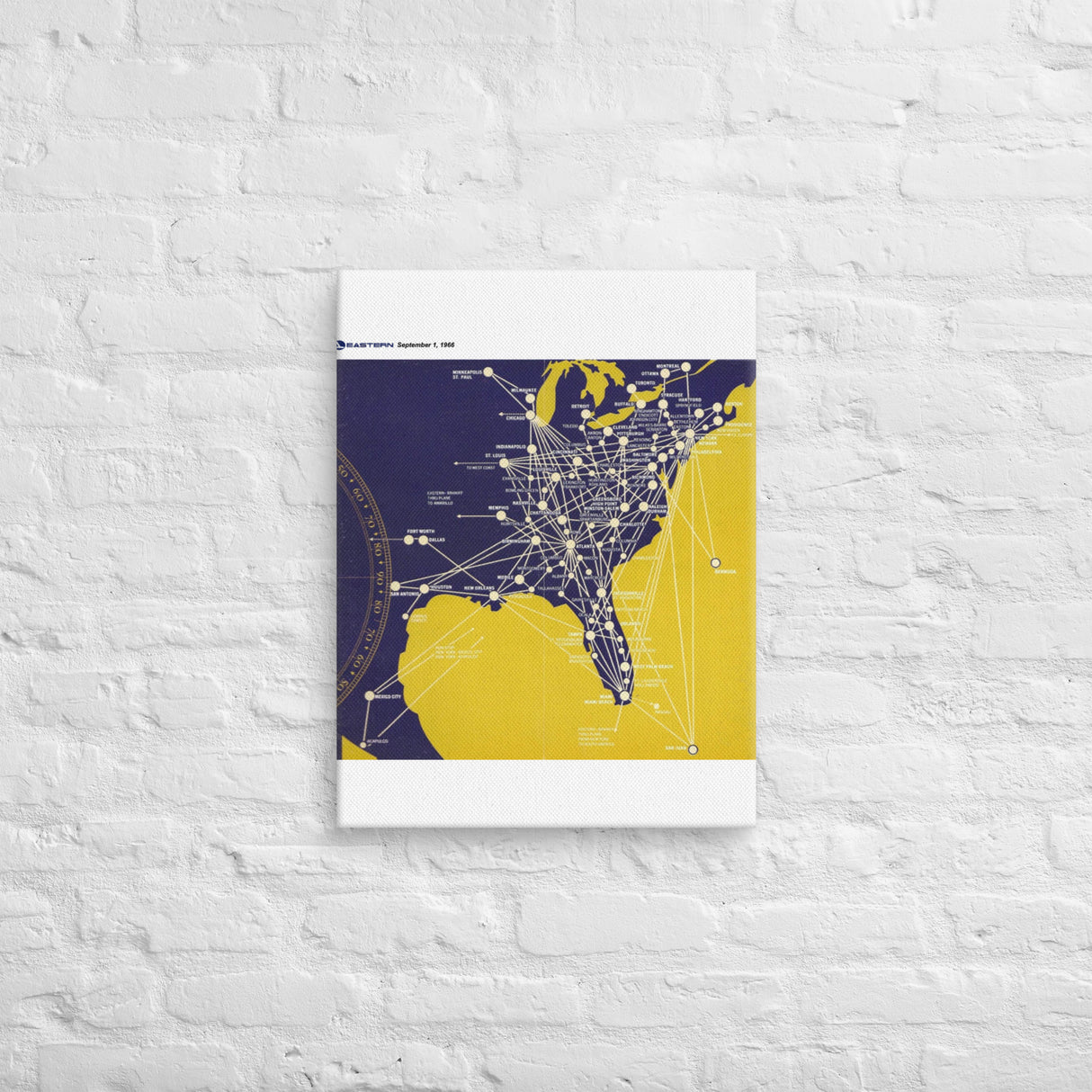 Eastern Airlines September 1966 Airline Map Canvas