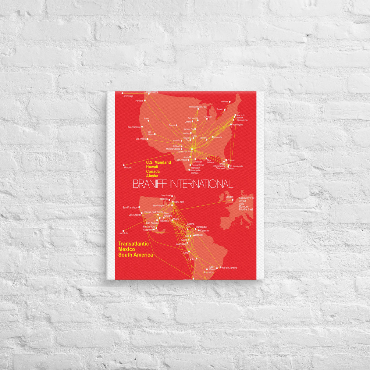 Braniff International October 1981 Airline Map Canvas