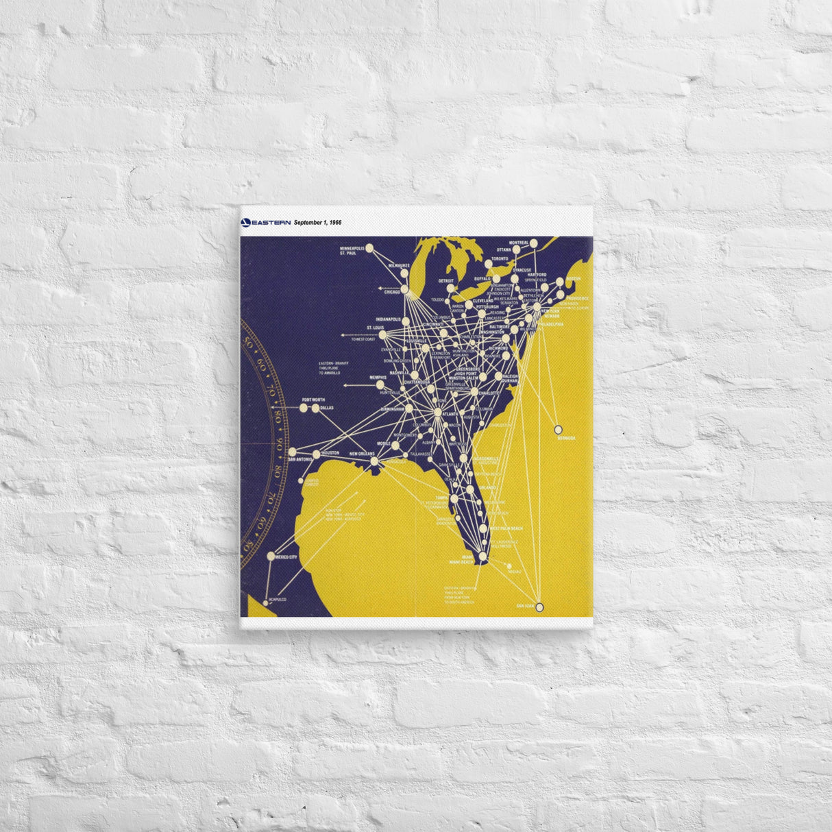 Eastern Airlines September 1966 Airline Map Canvas