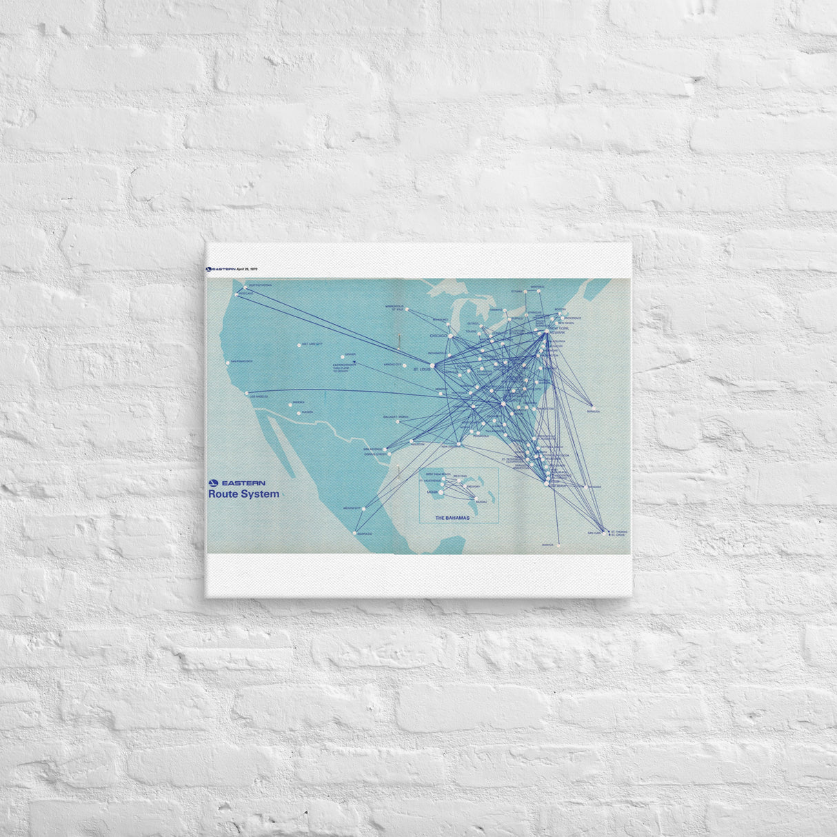 Eastern Air Lines April 1970 Airline Map Canvas