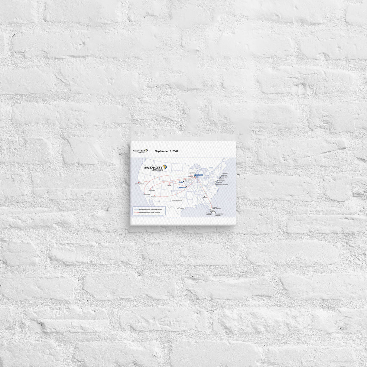 Midwest Airlines September 2002 Airline Map Canvas