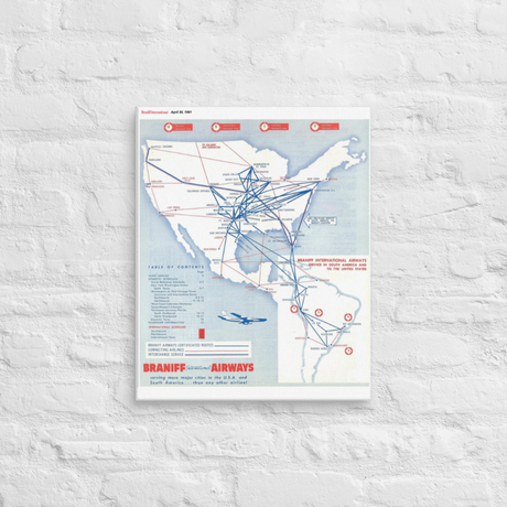 Braniff Airways April 1961 Airline Map Canvas