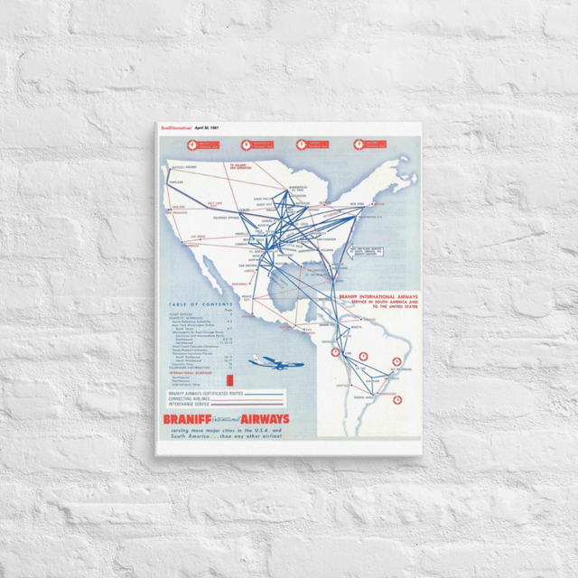 Braniff Airways April 1961 Airline Map Canvas