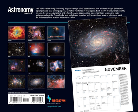 Astronomy magazine calendar with images of celestial objects and a November page.