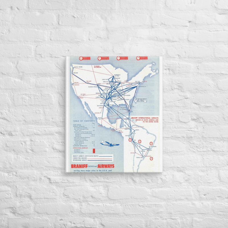 Braniff Airways April 1961 Airline Map Canvas