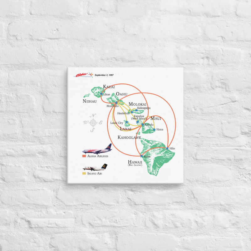 Aloha Airlines September 1997 Airline Map Canvas – The Flying Shop