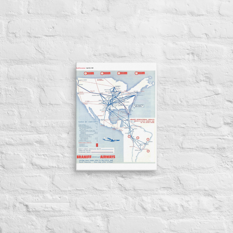 Braniff Airways April 1961 Airline Map Canvas