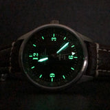 B-17 Tribute - Stainless Steel, Brush Finish, Black Dial, Black Leather Band with Stitching