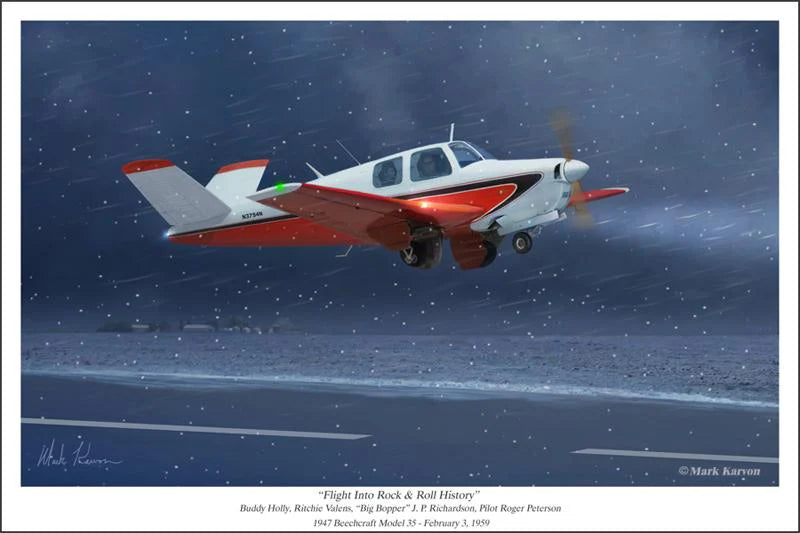 Beechcraft Model 35 Bonanza - "Flight Into Rock & Roll History" Print