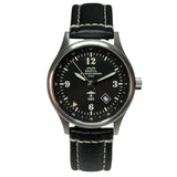 B-17 Tribute - Stainless Steel, Brush Finish, Black Dial, Black Leather Band with Stitching