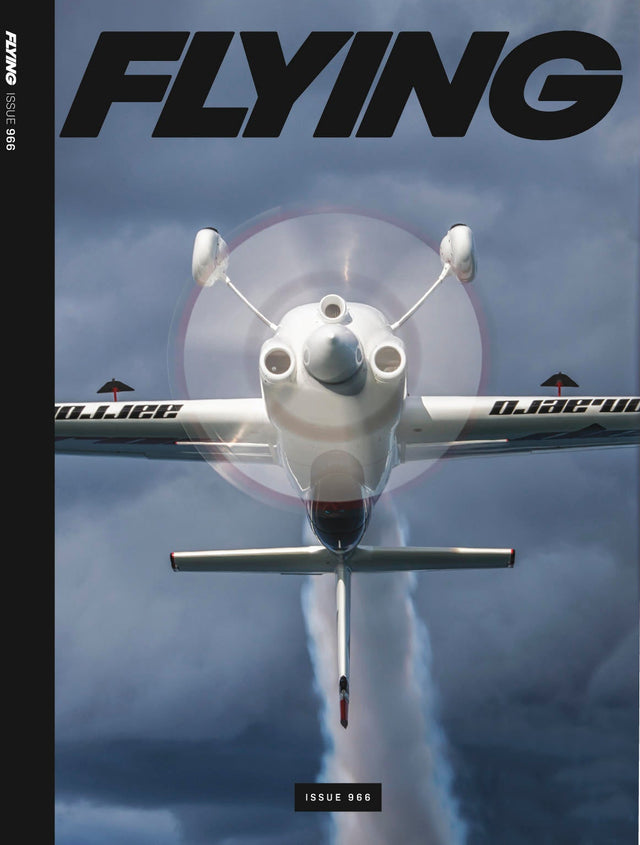 Magazine cover with a white airplane and 'FLYING' text
