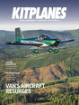 Magazine cover featuring a Van's Aircraft flying over a forested landscape with 'KITPLANES' branding.