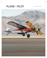 Small airplane on a runway with mountains in the background, featuring 'Plane Pilot' magazine cover.