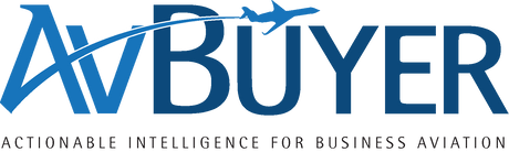 Logo of AV Buyer with a stylized airplane above the text on a white background