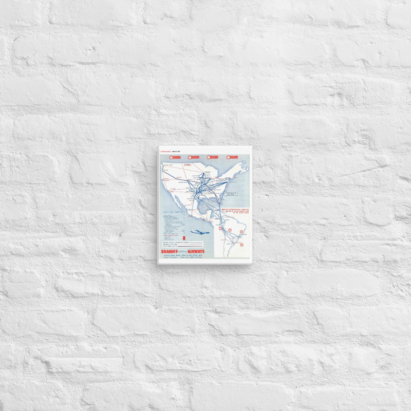 Braniff Airways April 1961 Airline Map Canvas