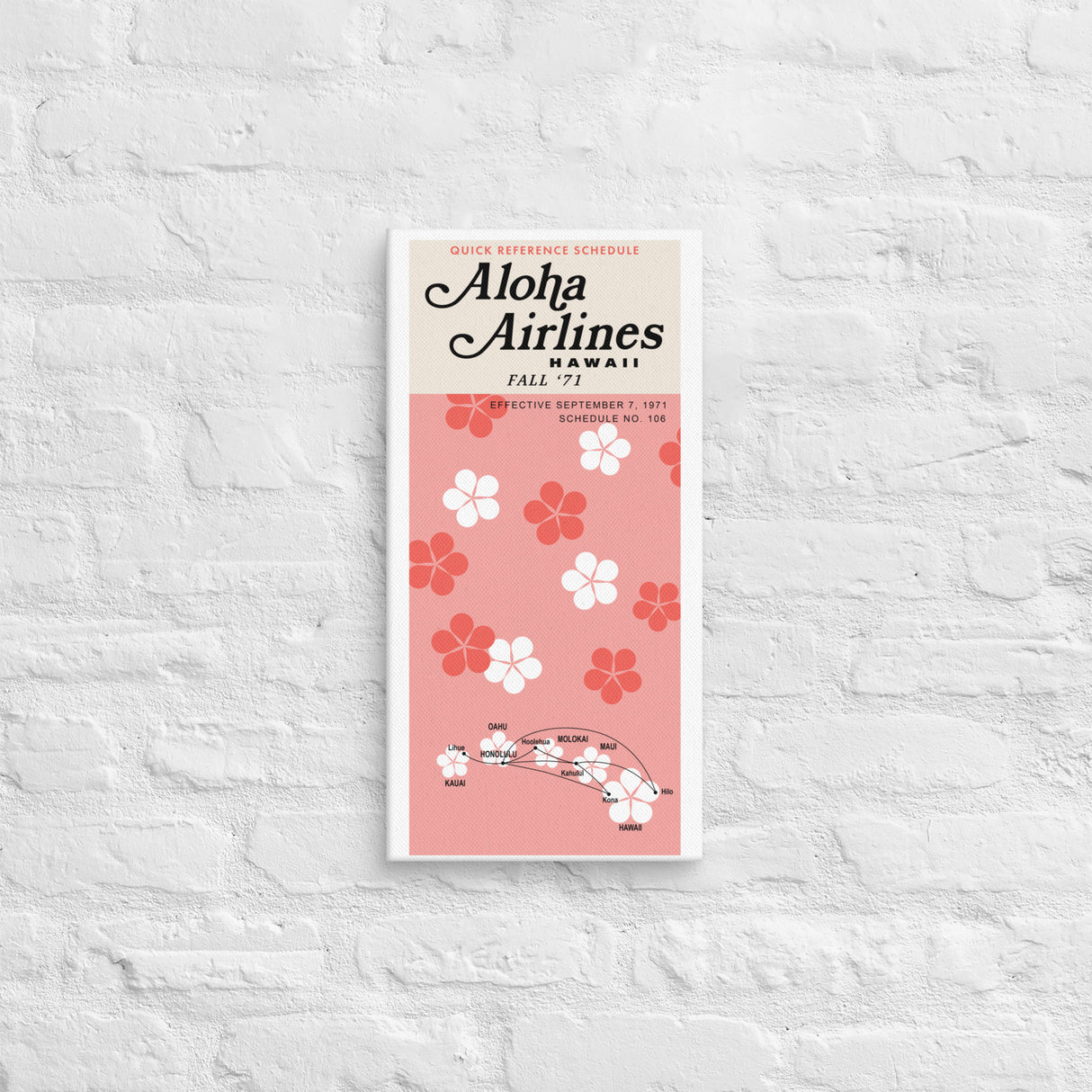 Aloha Airlines September 1971 Airline Map Canvas