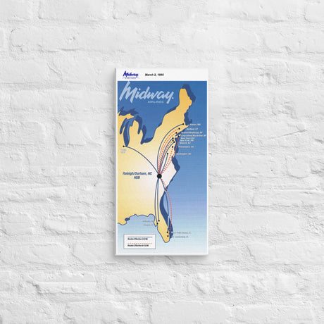 Midway Airlines March 1995 Airline Map Canvas