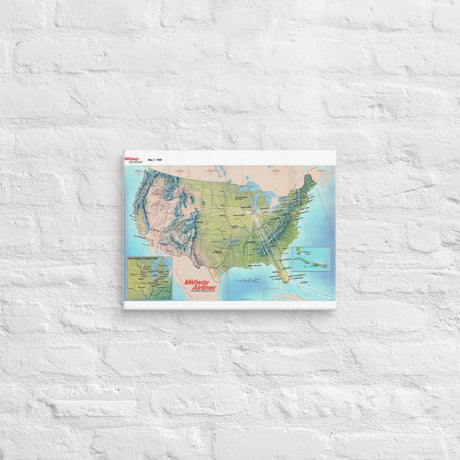 Midway Airlines May 1989 Airline Map Canvas