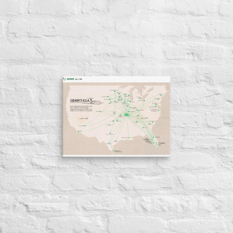 Ozark Airlines July 1982 Airline Map Canvas