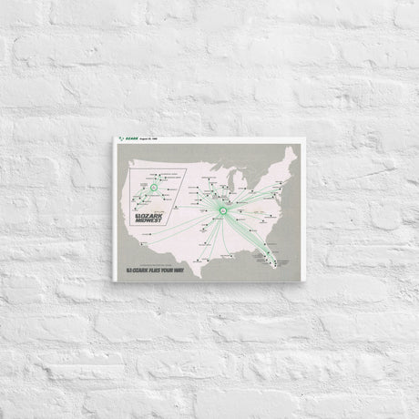 Ozark Airlines August 1986 Airline Map Canvas