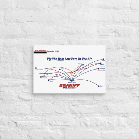 Braniff International September 1985 Airline Map Canvas