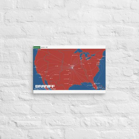 Braniff International September 1989 Airline Map Canvas