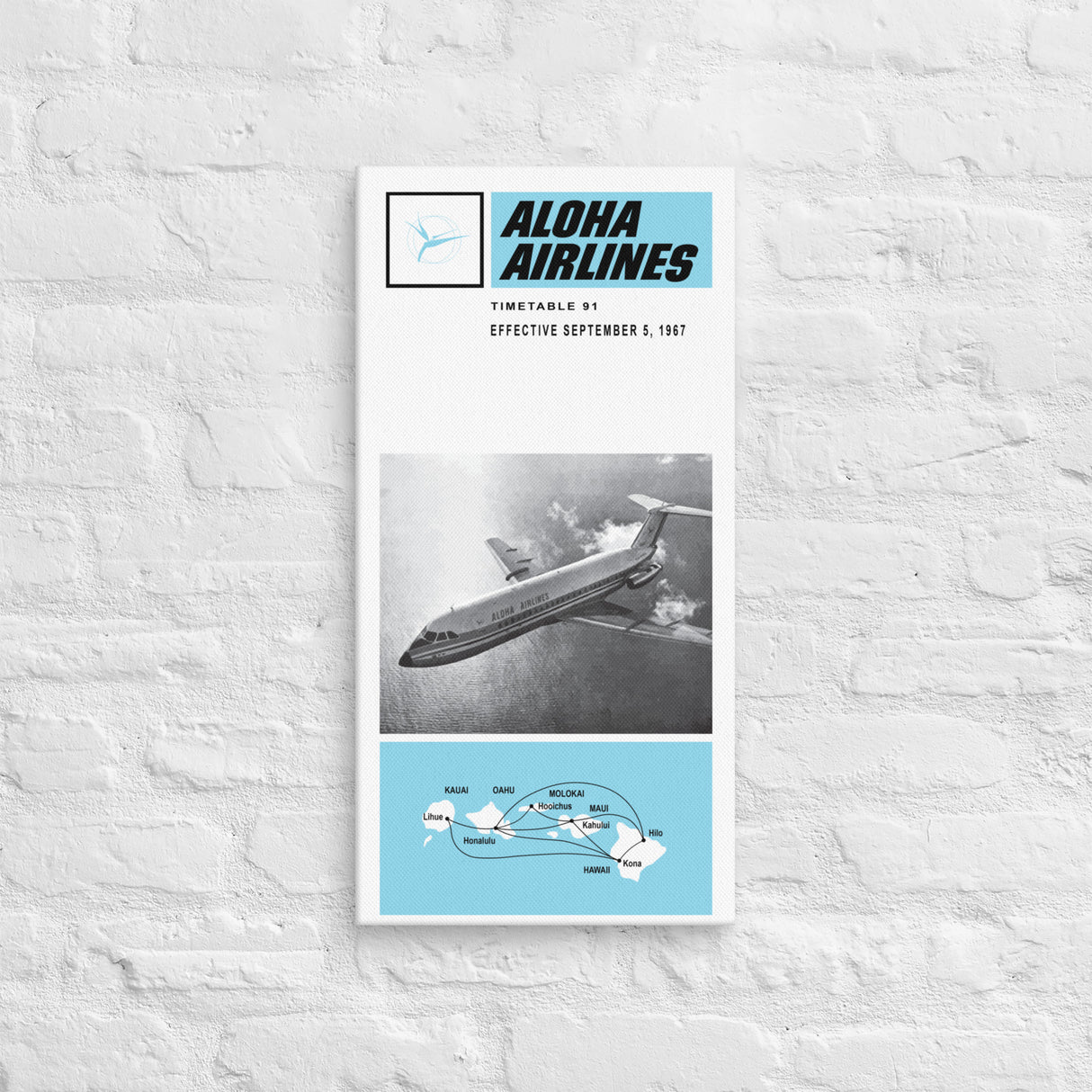 Aloha Airlines September 1967 Airline Map Canvas