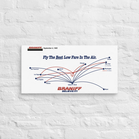 Braniff International September 1985 Airline Map Canvas