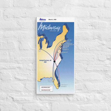 Midway Airlines March 1995 Airline Map Canvas