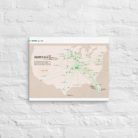 Ozark Airlines July 1982 Airline Map Canvas