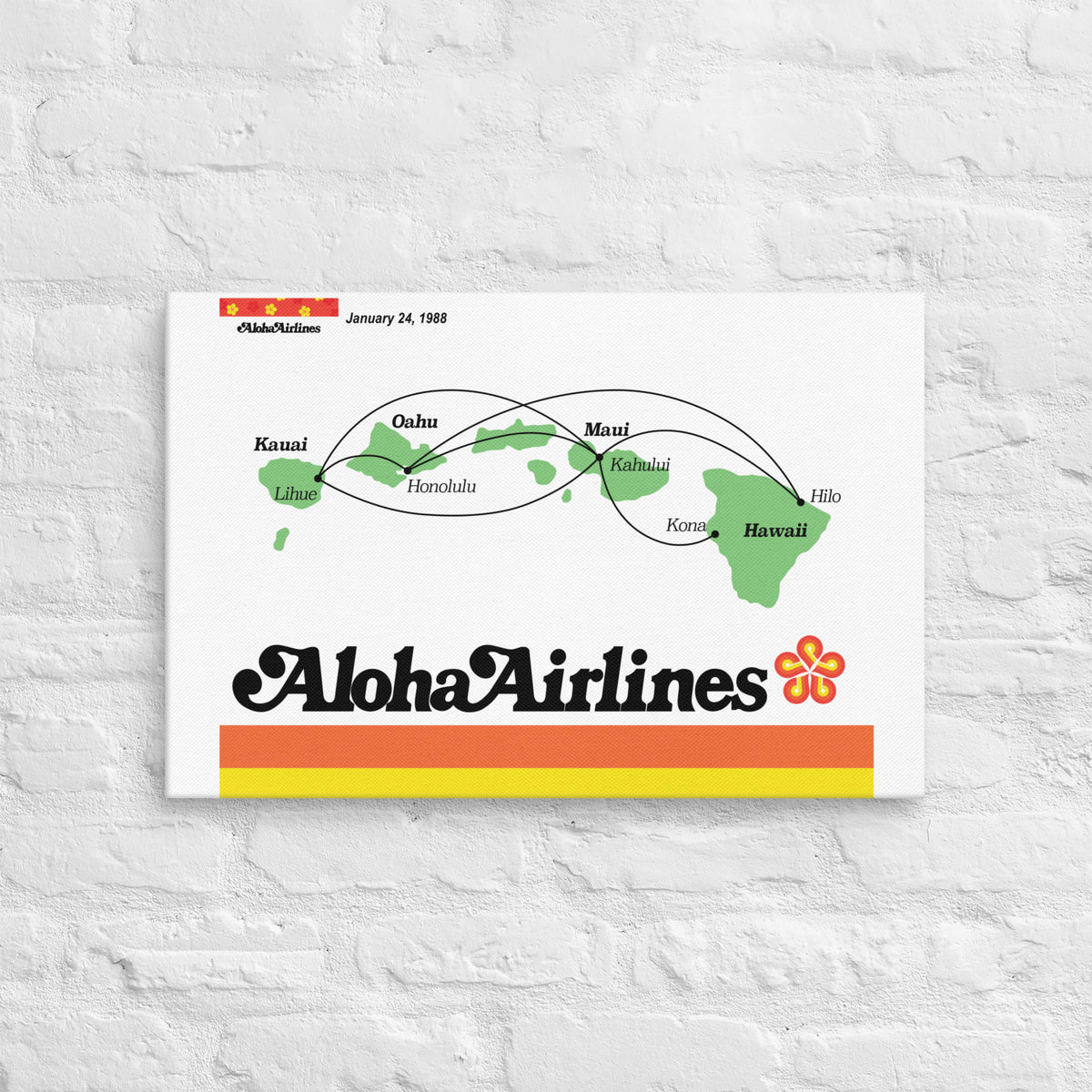 Alloha Map Aloha Airlines January 1988 Airline Map Canvas – The Flying Shop