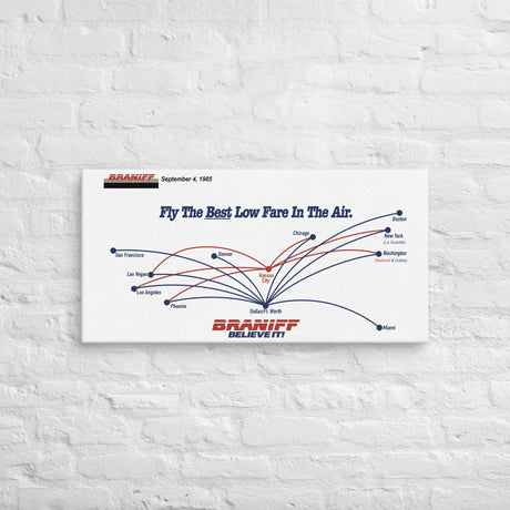 Braniff International September 1985 Airline Map Canvas