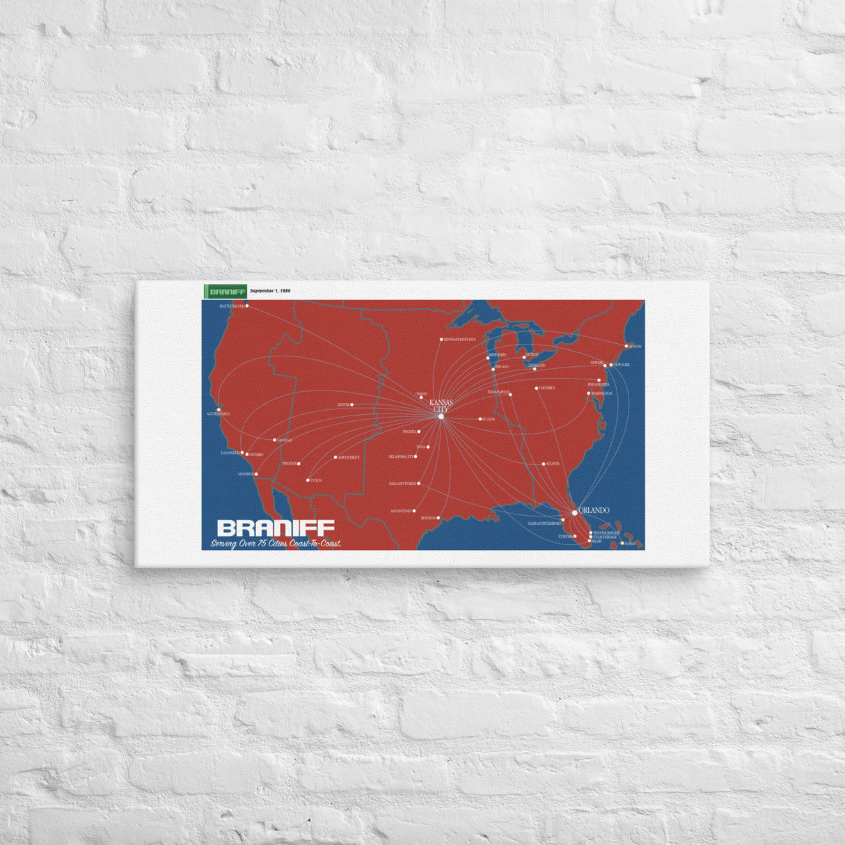 Braniff International September 1989 Airline Map Canvas