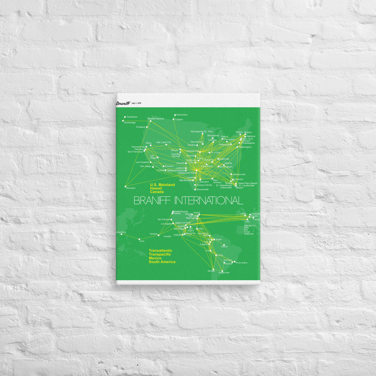 Braniff International July 1979 Airline Map Canvas
