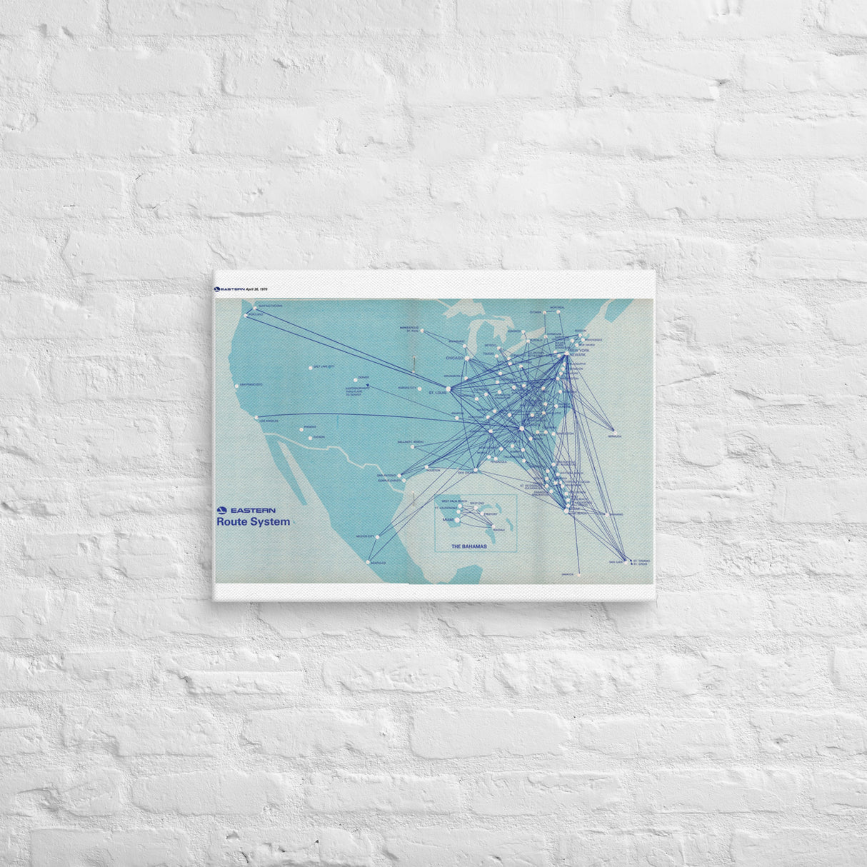 Eastern Air Lines April 1970 Airline Map Canvas