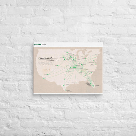 Ozark Airlines July 1982 Airline Map Canvas