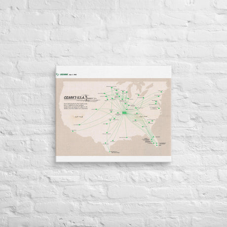 Ozark Airlines July 1982 Airline Map Canvas