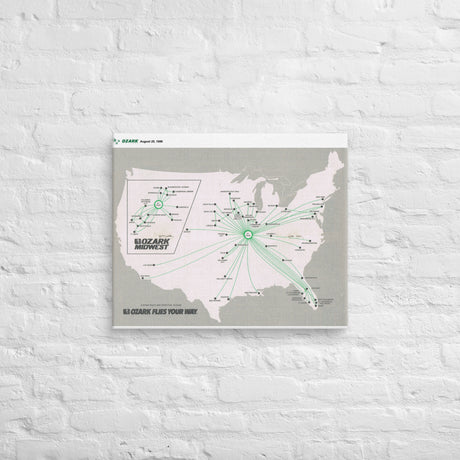Ozark Airlines August 1986 Airline Map Canvas