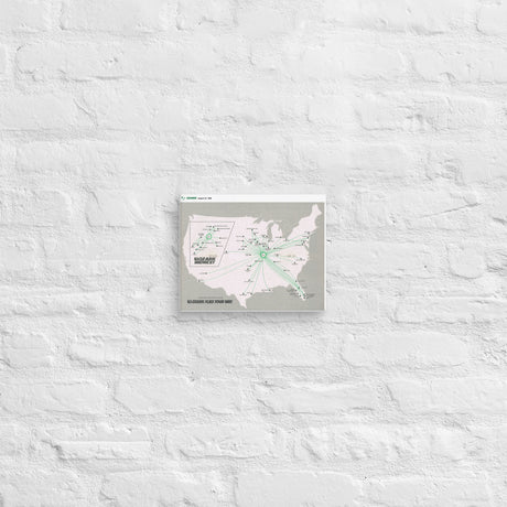 Ozark Airlines August 1986 Airline Map Canvas