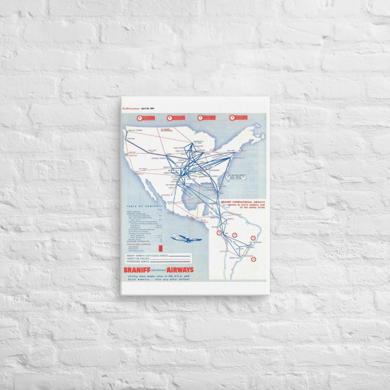 Braniff Airways April 1961 Airline Map Canvas