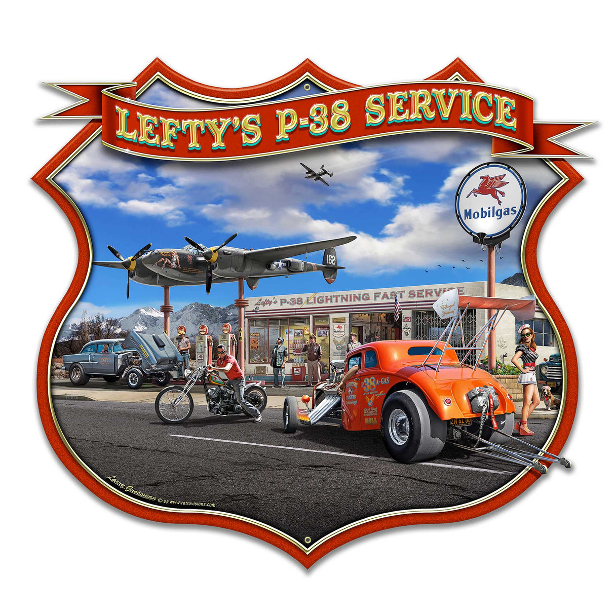 LGC444 - LEFTYS P-38 SERVICE 18x16 by artist Larry Grossman
