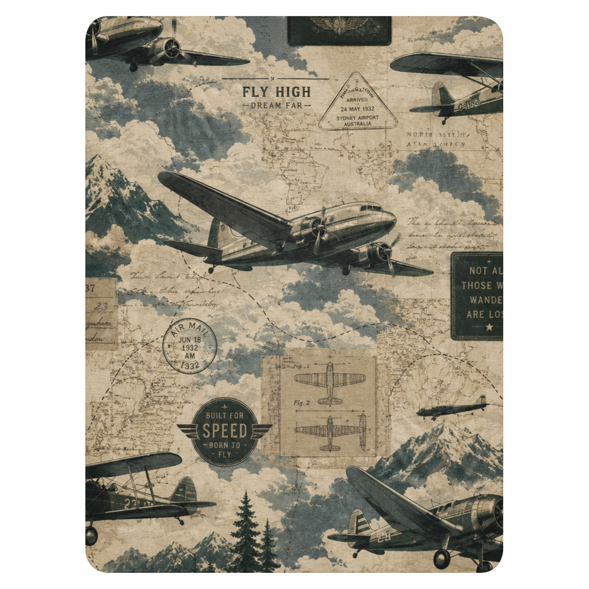 Vintage Aviation Adventure Sherpa blanket 60x80